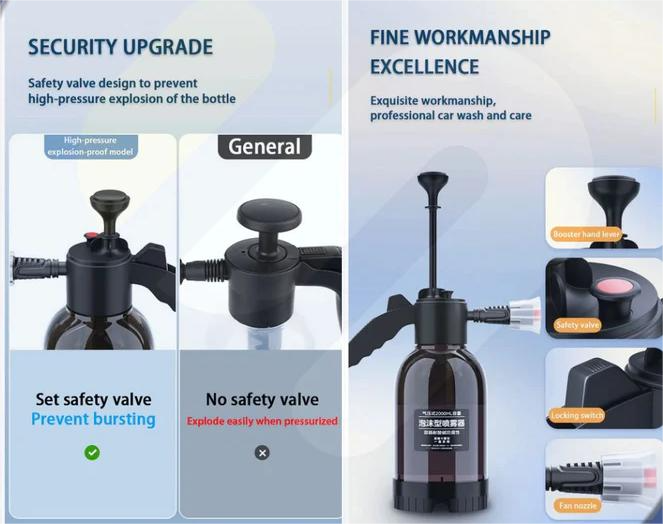 Hand Pump Foam Car Wash Sprayer Bottle – High Pressure Air Pump, Portable Foaming Cleaner for Cars, Bikes, Home & Garden (Black).