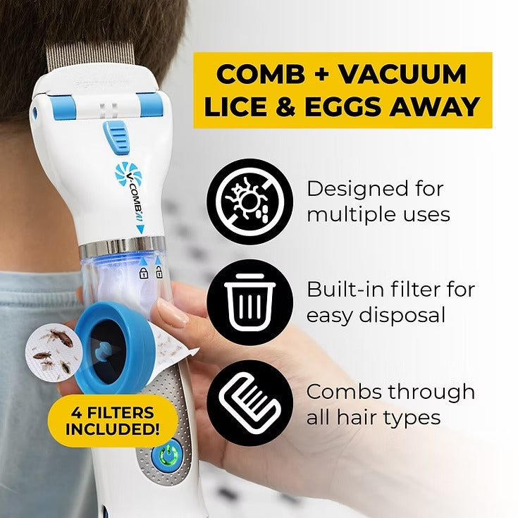 V-Comb Electric Head Lice Remover – Chemical-Free, Safe & Reusable Lice Treatment Tool