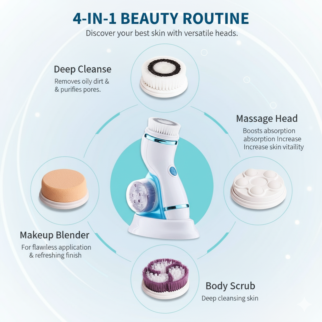 Cnaier GlowSpin™ 4-in-1 Electric Facial Cleansing Brush & Massager | Deep Clean, Exfoliate & Glow Instantly