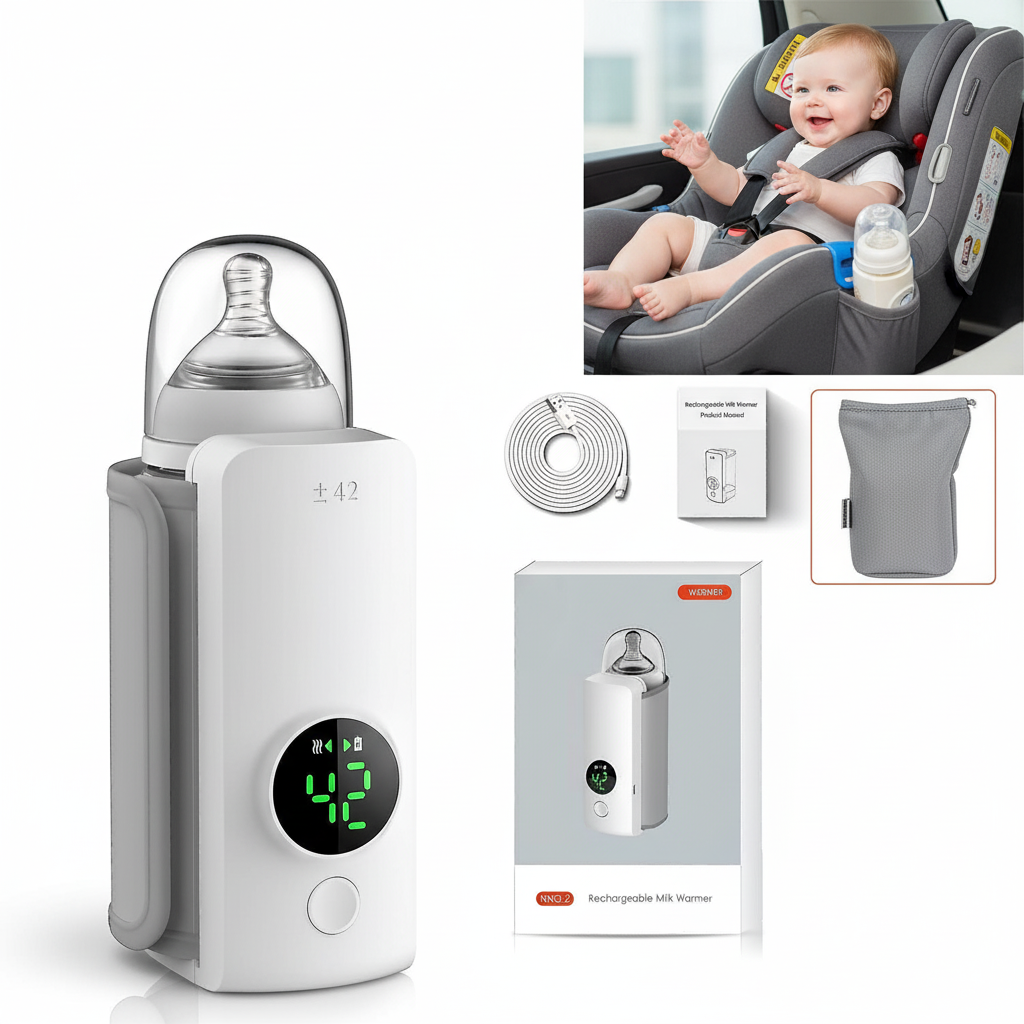 Portable Rechargeable Baby Bottle Warmer | Fast Heating, USB Powered, 6 Temps | Travel-Friendly Milk Heater for Babies.