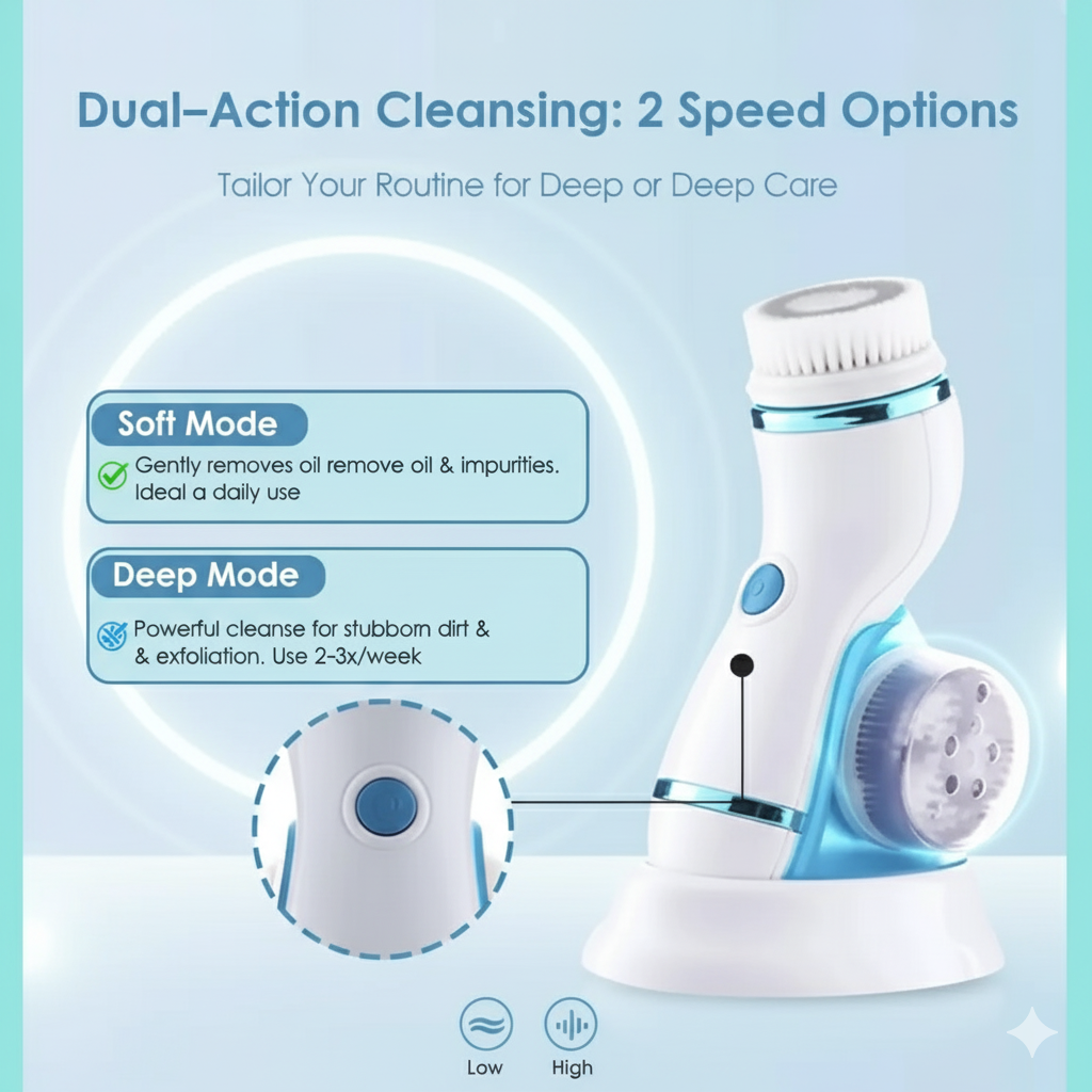 Cnaier GlowSpin™ 4-in-1 Electric Facial Cleansing Brush & Massager | Deep Clean, Exfoliate & Glow Instantly