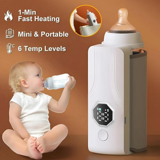 Portable Rechargeable Baby Bottle Warmer | Fast Heating, USB Powered, 6 Temps | Travel-Friendly Milk Heater for Babies.